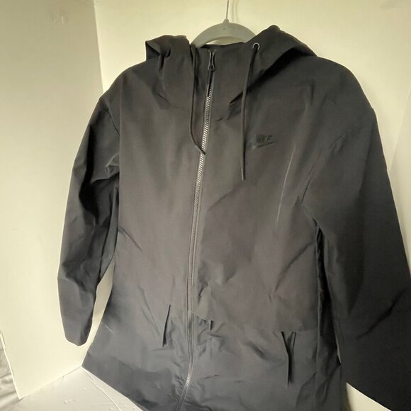 Nike Hooded Parka Jacket Women’s Small Black Water Resistant Packable Midi Coat - Picture 8 of 11